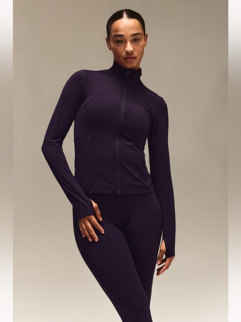 H&M ZIP-THROUGH SPORTS JACKET IN SOFTMOVE in Dark Plum
